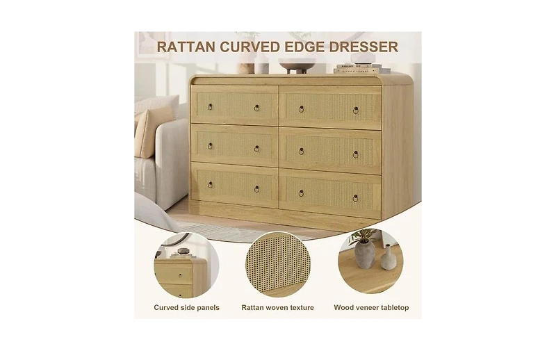 gaomon 46''Wide Rattan Dresser,6 Drawer Dresser for Bedroom,Dressers & Chests of Drawers