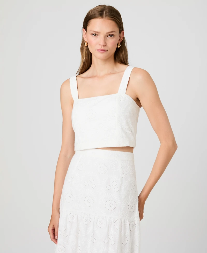 French Connection Women's Square-Neck Floral Eyelet Crop Top