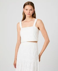 French Connection Women's Square-Neck Floral Eyelet Crop Top