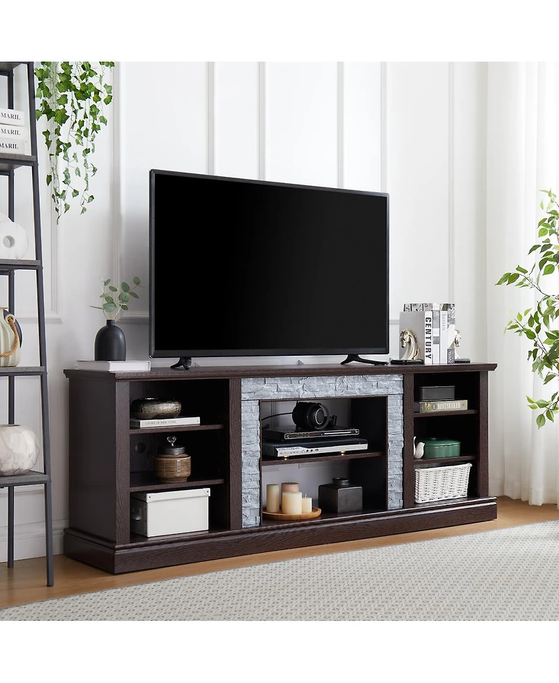 Streamdale Furniture Faux Stacked Stone Tv Stand & Media Console w/ Storage Cabinet
