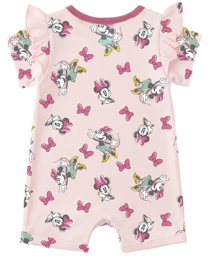 Disney Baby Girls' Minnie Print Romper and Hat, 2-Piece Set
