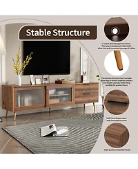 sumyeg Modern Tv Stand Console with 2 Glass Doors 2 Drawers & Storage Cabinet