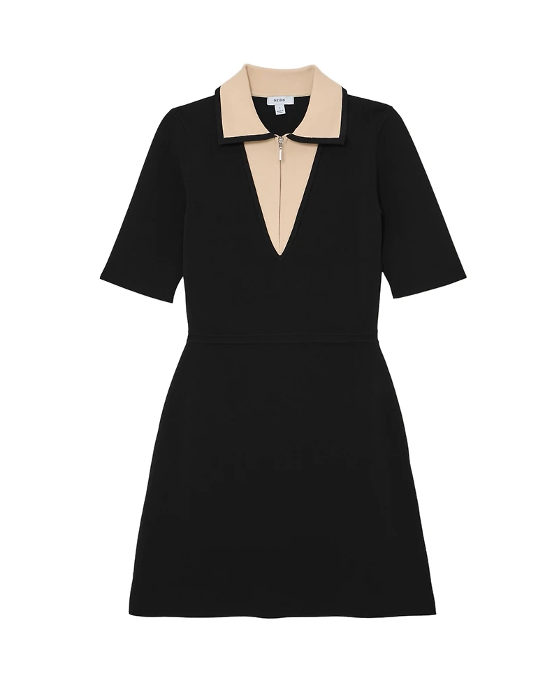 Reiss Women's Contrast-Collar Knitted Mini Dress