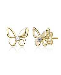 Rachel Glauber 14K Gold Plated with Clear Cubic Zirconia Butterfly Stud Earrings