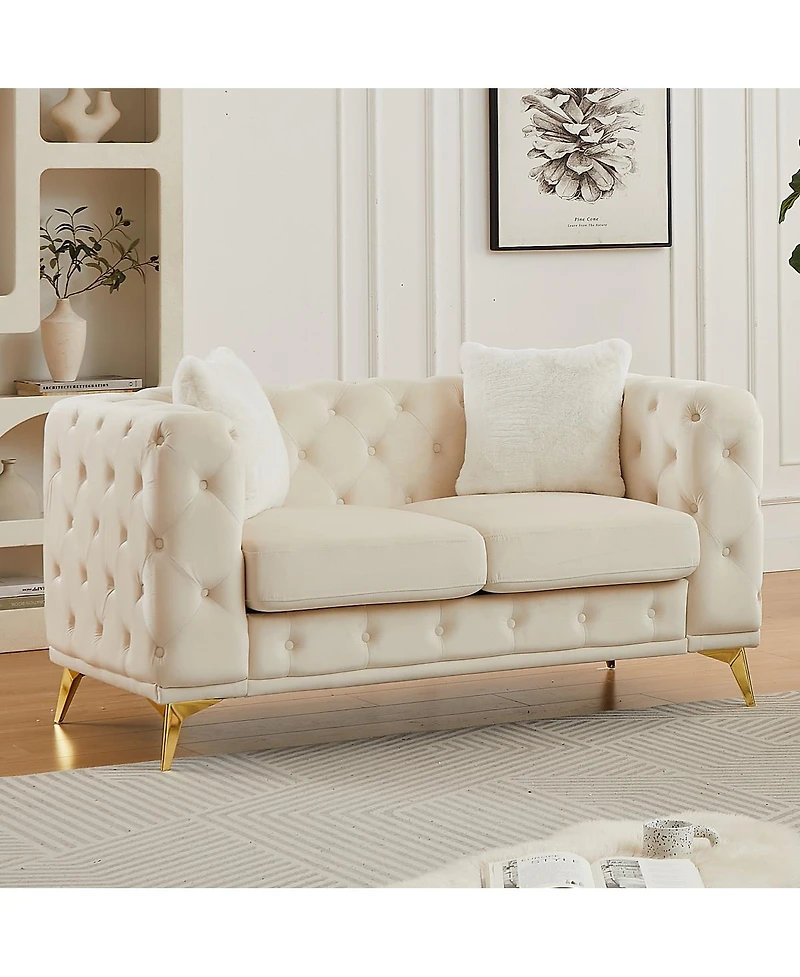 Streamdale Furniture Modern Luxury Velvet Sofa with Chesterfield Quilted Accents & Pillows