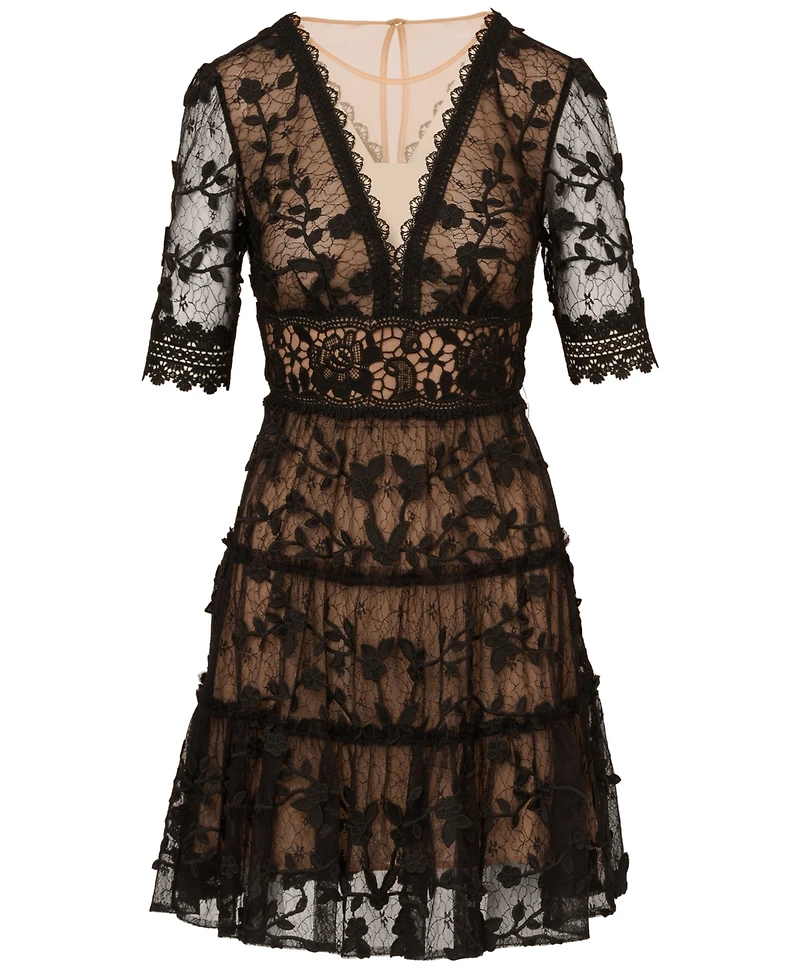 Adrianna Papell Women's V-Neck Lace Embroidery Dress