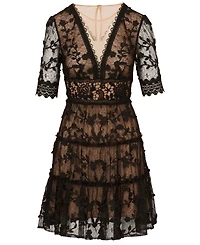 Adrianna Papell Women's V-Neck Lace Embroidery Dress
