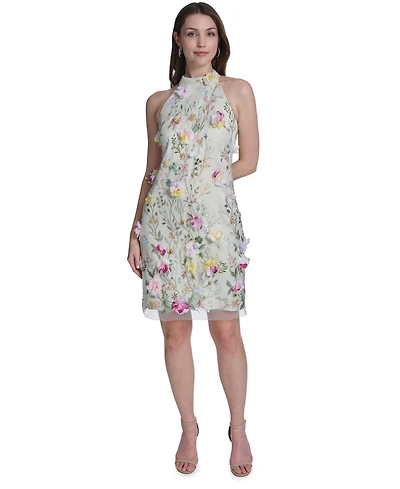 Eliza J Women's Sleeveless Mock Neck Floral Embroidered Dress