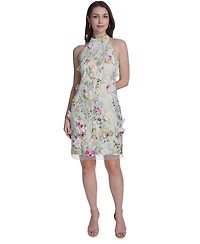Eliza J Women's Sleeveless Mock Neck Floral Embroidered Dress