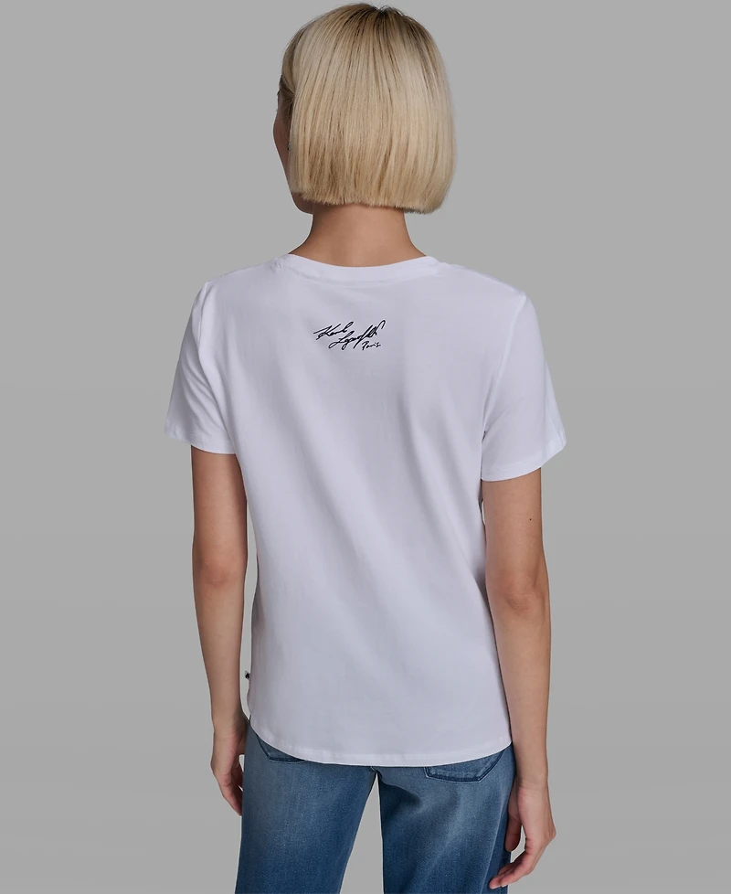Karl Lagerfeld Paris Women's Short-Sleeve Striped Logo T-Shirt
