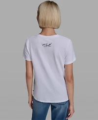 Karl Lagerfeld Paris Women's Short-Sleeve Striped Logo T-Shirt