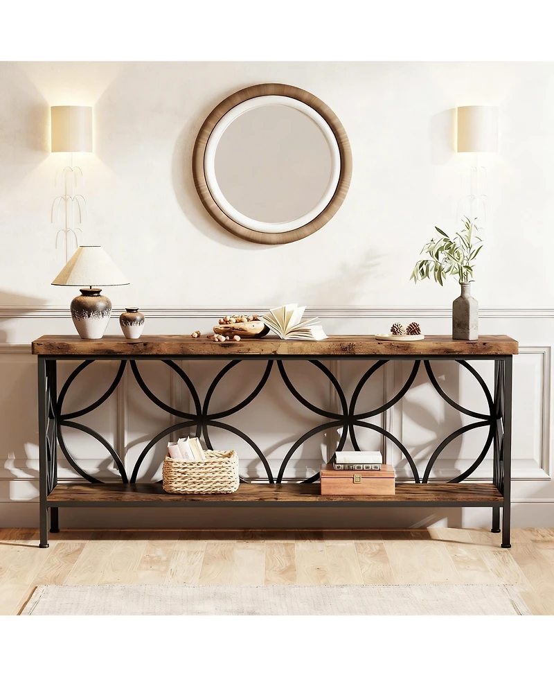 Yigii 70.9" Narrow Console Table Industrial Sofa Table Entryway Storage 2-Tier Shelf