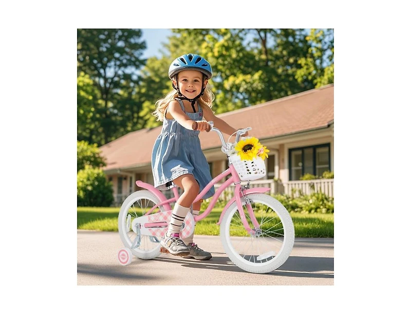 Hongge 18 Inch Kids Bike with Training Wheels and Basket for Boys & Girls-4-8 Years