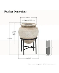 LuxenHome 21" Tall MgO Planter with Metal Stand, Rustic Pot for Indoor or Outdoor Use