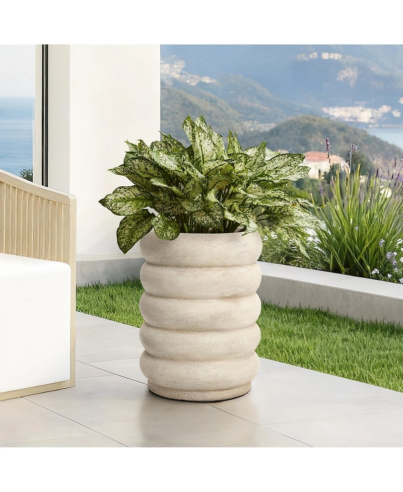 LuxenHome 23" Tall Planter Pot, Beige Large Plant Pot with Drainage Hole and Rubber Plug, Modern Floor Pot for Plants for Home Garden Patio