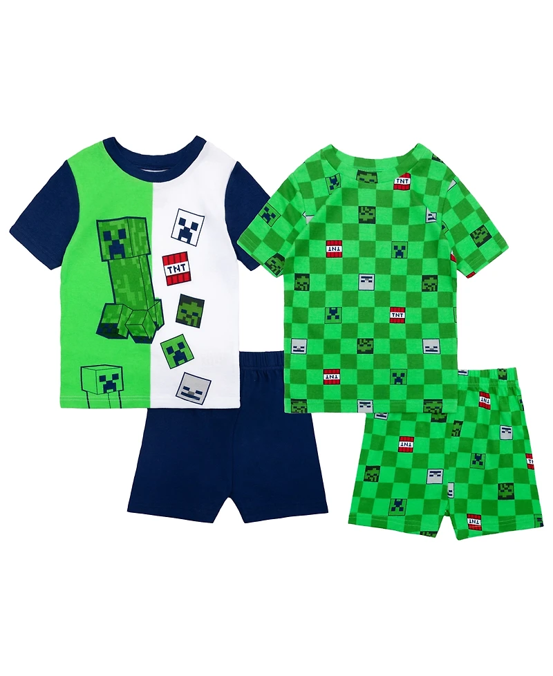 Minecraft Boys' 6-12 Short-Sleeve T-Shirt and Shorts, 4-Piece Set
