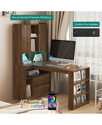 Streamdale Furniture L-Shaped Desk with Drawers, Led Light, Bookshelf, Modern Corner Desk