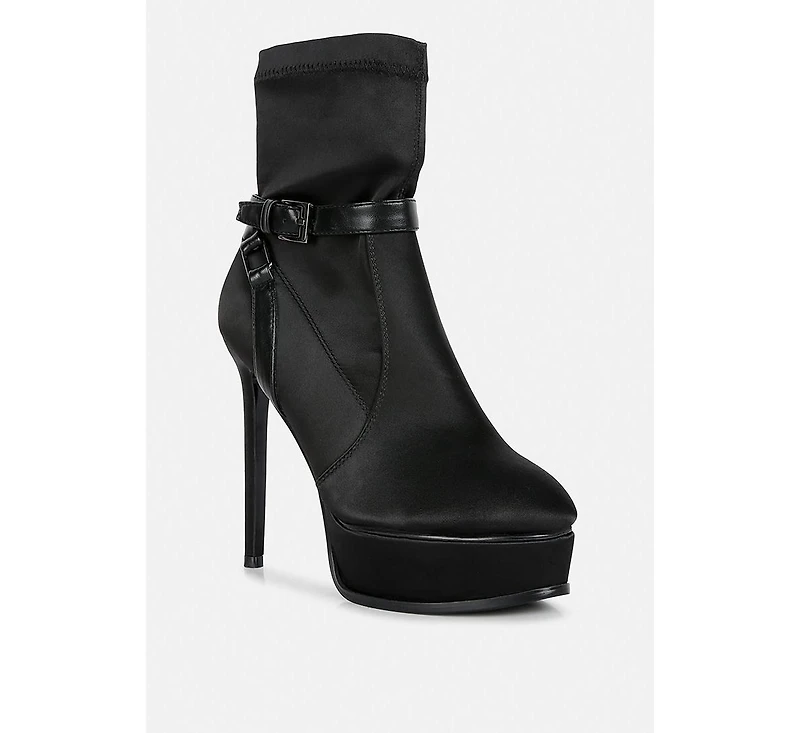 Doesburg Black Satin Stiletto Ankle Boot