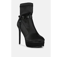 Doesburg Black Satin Stiletto Ankle Boot
