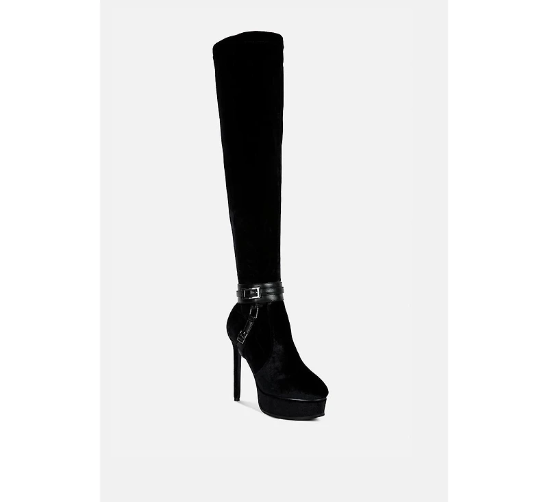 Bison Womens High Platform Heeled Long Boots