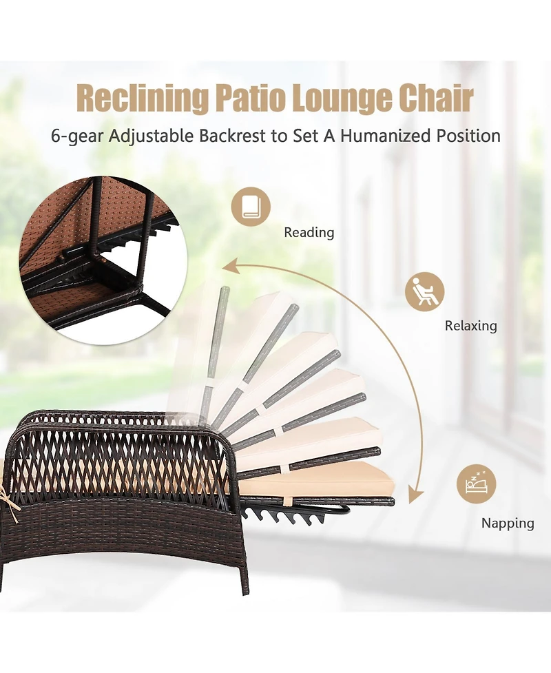 Gymax Pe Rattan Chaise Lounge Chair Armrest Recliner Adjustable Pillow