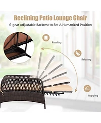 Gymax Pe Rattan Chaise Lounge Chair Armrest Recliner Adjustable Pillow