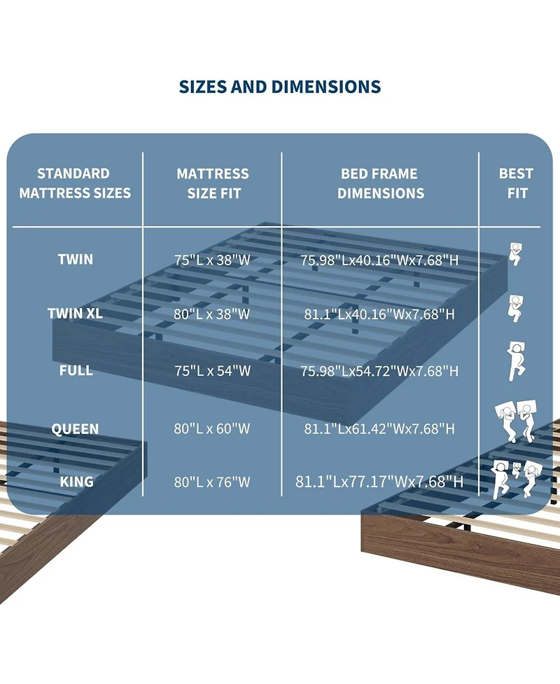 gaomon Wood Platform Bed Frame Sturdy Wooden Bed Slat Support No Box Spring Minimalist Floor-Standing Easy Assembly