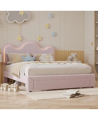 gaomon Bed Frame Sherpa Upholstered Floral Headboard Led Lights Wooden Slats No Box Spring