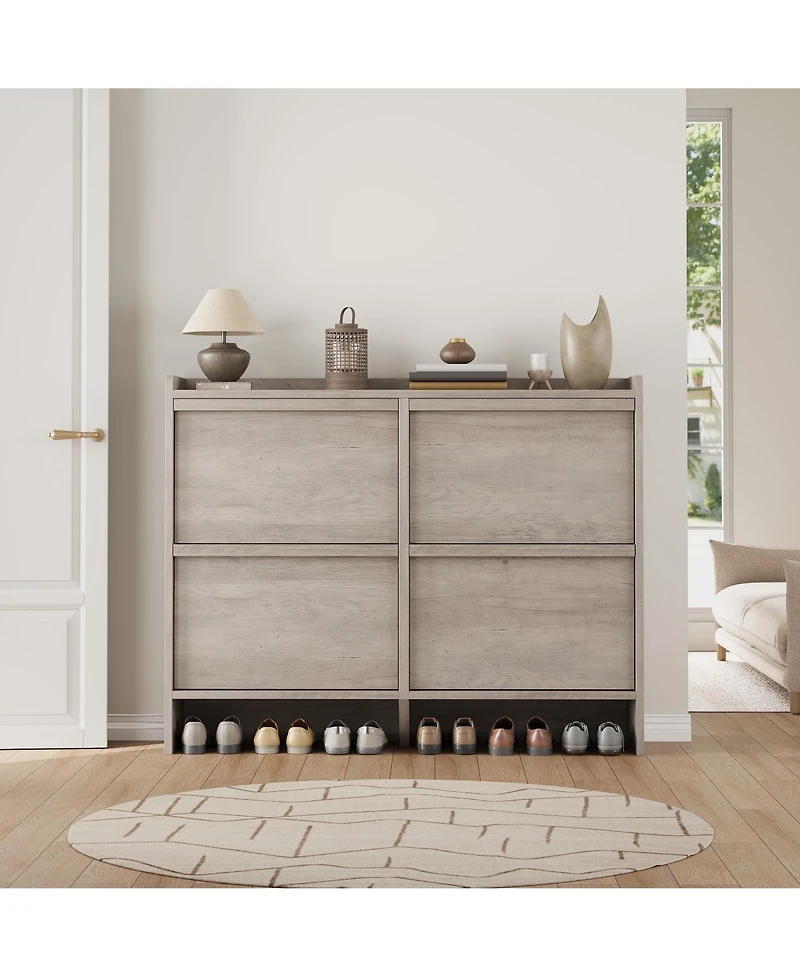 Homfan Shoe Cabinet with 4 Flip Drawers, Hidden Shoe Storage Organizer for Entryway, Wooden Shoe Rack with Adjustable Shelf