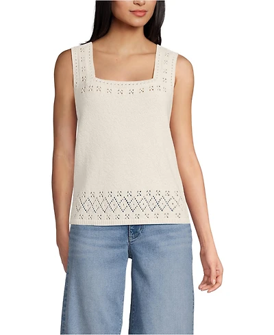 Lands' End Women's Pointelle Square Neck Tank Sweater