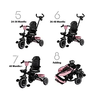 Kinder King 8-in-1 Folding Kids Tricycle Stroller with Adjustable Push Handle, Convertible Toddler