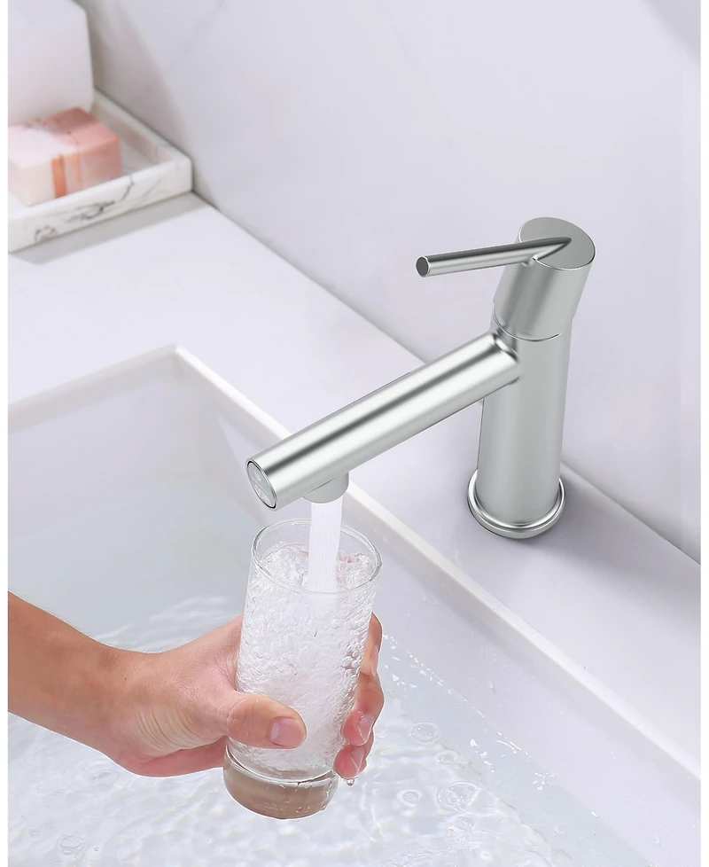 Busdays Chrome Single Handle Bathroom Faucet, 1/3 Holes, Fountain and Flow 2 Modes, Deck Mounted, with 9/16" Hoses