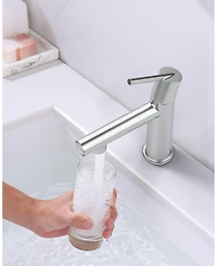 Busdays Chrome Single Handle Bathroom Faucet, 1/3 Holes, Fountain and Flow 2 Modes, Deck Mounted, with 9/16" Hoses