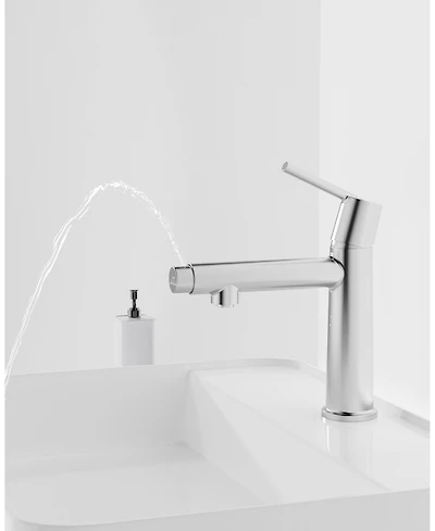 Busdays Chrome Single Handle Bathroom Faucet, 1/3 Holes, Fountain and Flow 2 Modes, Deck Mounted, with 9/16" Hoses