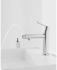 Busdays Chrome Single Handle Bathroom Faucet, 1/3 Holes, Fountain and Flow 2 Modes, Deck Mounted, with 9/16" Hoses