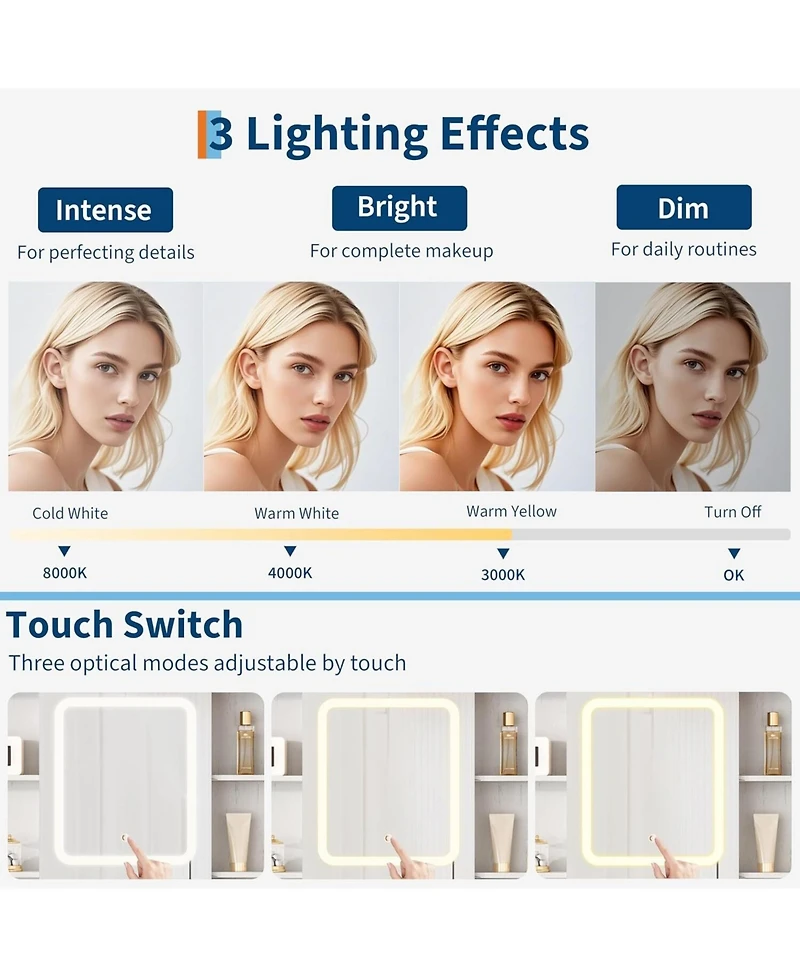 gaomon Farmhouse Lighted Vanity Set with Stool and Integrated Power Outlet