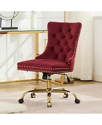 Rainsken Velvet Upholstered Office Chair, Tufted Button Desk Chair, Adjustable Swivel Computer Chair with Metal Base, Nailhead for Home Office