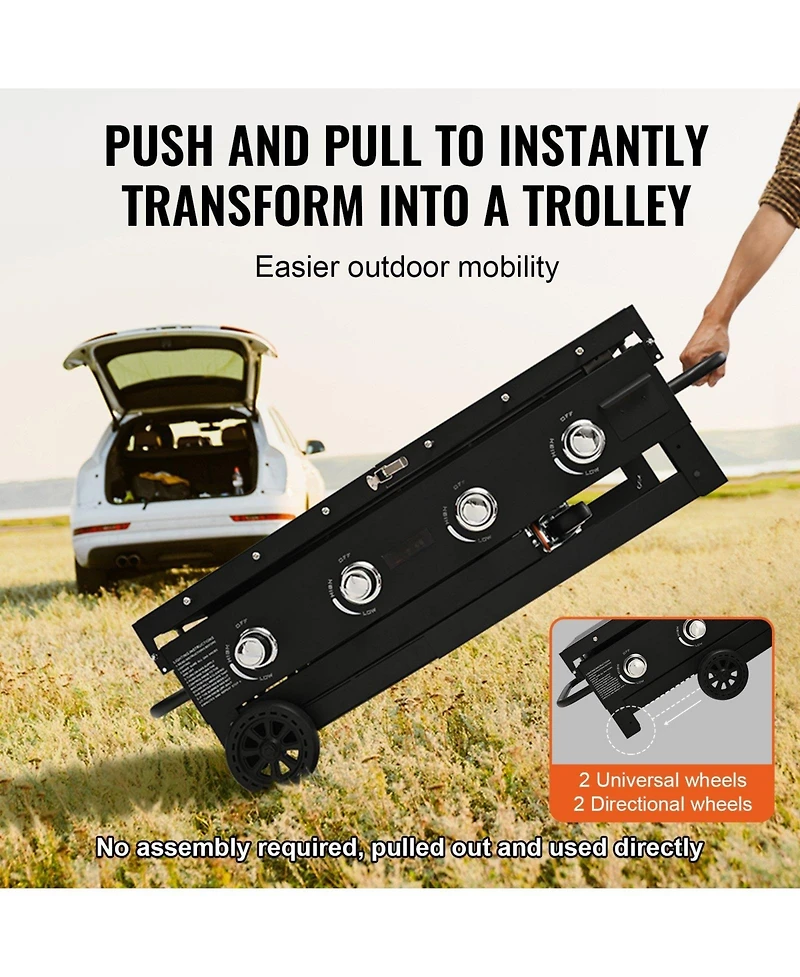 Ecooso Commercial Propane Gas Griddle on Cart with Side Shelves, 4 Burners