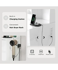 Rainsken Makeup Vanity Table with Led Light Mirror, Charging Station, 2 Drawers and Storage Cabinet, Dressing Table Set with Stool for Bedroom