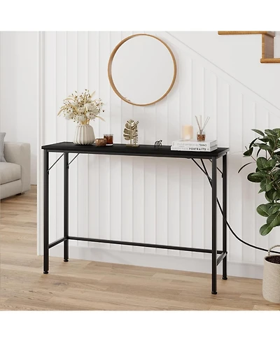 gaomon 39.4" Narrow Industrial Console Table with Built-In Outlet and Usb Ports