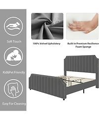 gaomon California King Velvet Upholstered Platform Bed Frame with Headboard & Footboard, Nailhead Trim, Wooden Slats, No Box Spring