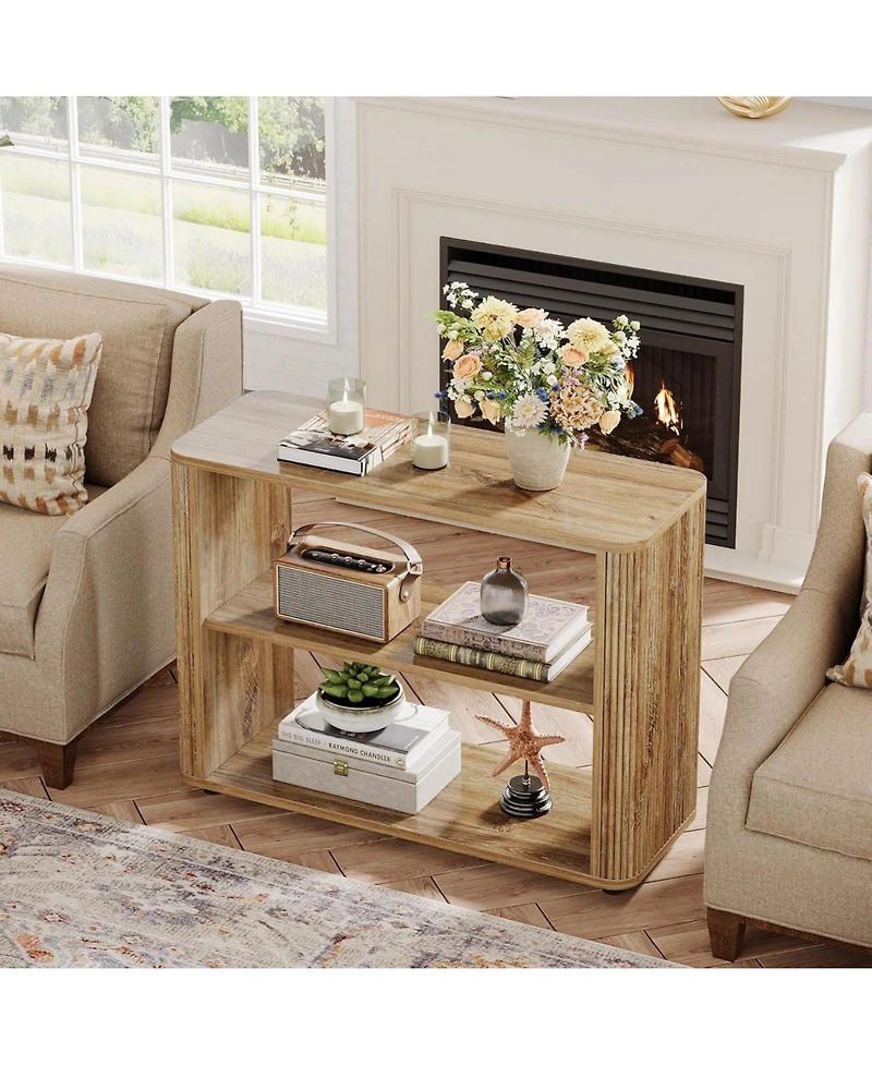 Tribesigns Narrow Side Table Set of 2, 3-Tier End Table for Living Room, Small Fluted Nightstand, Farmhouse Bedside Table