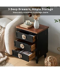 Streamdale Furniture Streamdale Vintage Farmhouse End Table - Rustic Nightstand, 3 Drawers