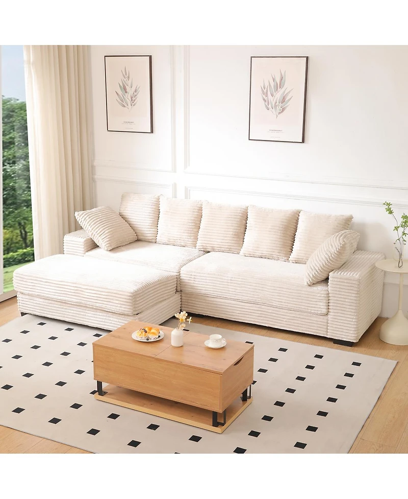 Streamdale Corduroy Sectional Sofa w/ Storage Ottoman and Pillows