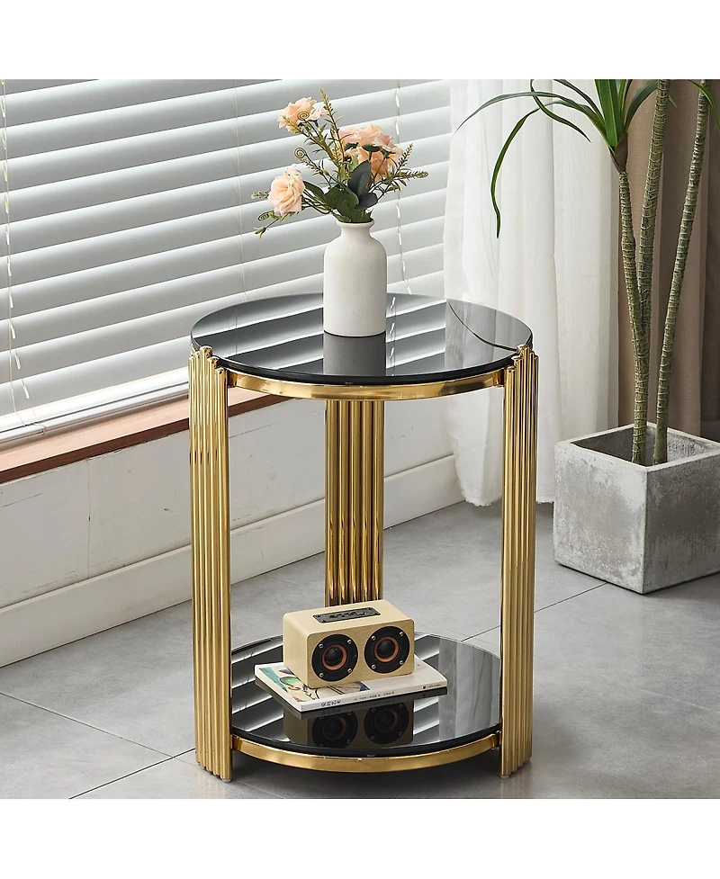 Streamdale Furniture Modern End Table with Glass & Gold Frame