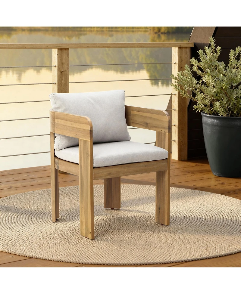 LuxenHome Set of 2 Modern Outdoor Acacia Wood Armchair with Cushions, Patio Lounge Seating
