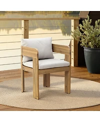 LuxenHome Set of 2 Modern Outdoor Acacia Wood Armchair with Cushions, Patio Lounge Seating