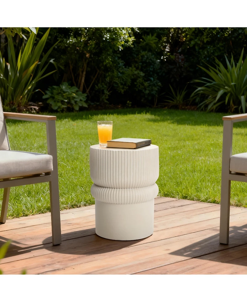 LuxenHome Minimalist MgO Patio Table, Tall Round Side Table for Outdoor Spaces