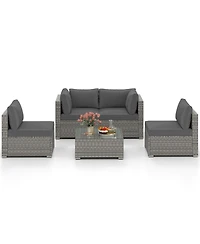 Gymax 5PCS Patio Sectional Sofa Couch Pe Rattan Conversation Set Outdoor