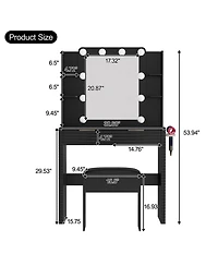 Rainsken Mirror With 10 Led Bulbs Fluted Front Feature Makeup Vanity Desk Set